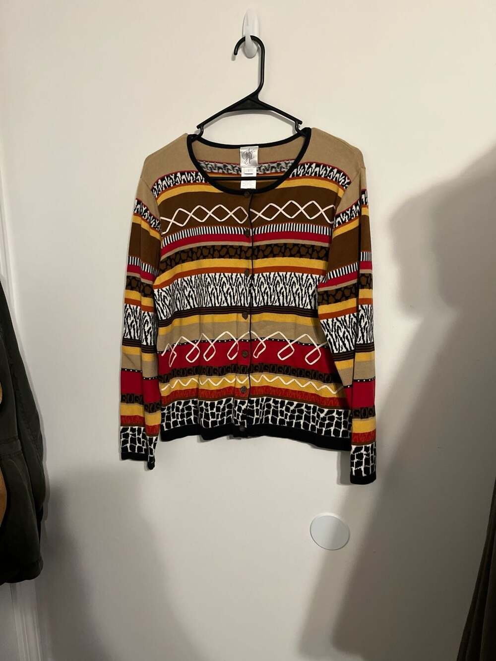 Vintage Fisher Hill Hand Embroidered Mixed Animal Print Stripe Cardigan Sweater